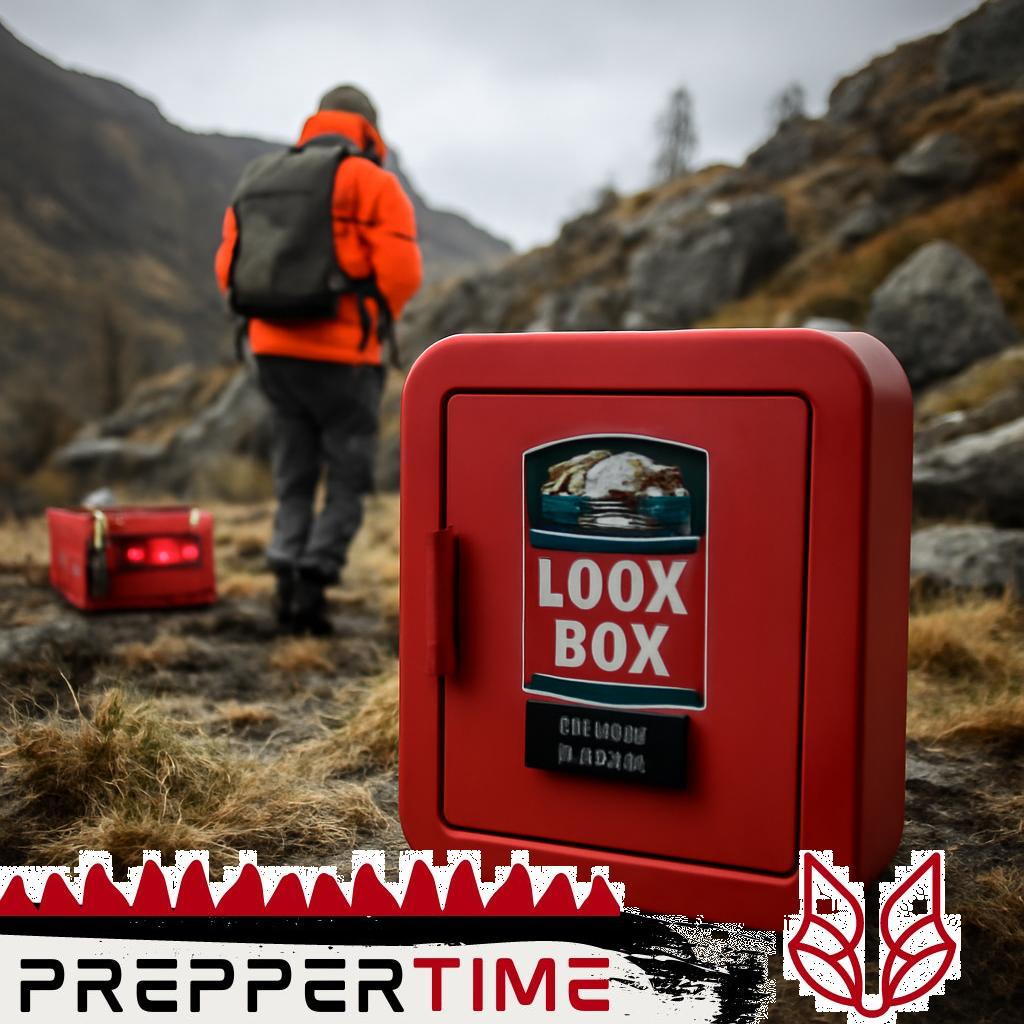 Bison Gear Lock Box aus robustem Metall, geöffnet mit sichtbarem Schlüssel und Werkzeugen.
