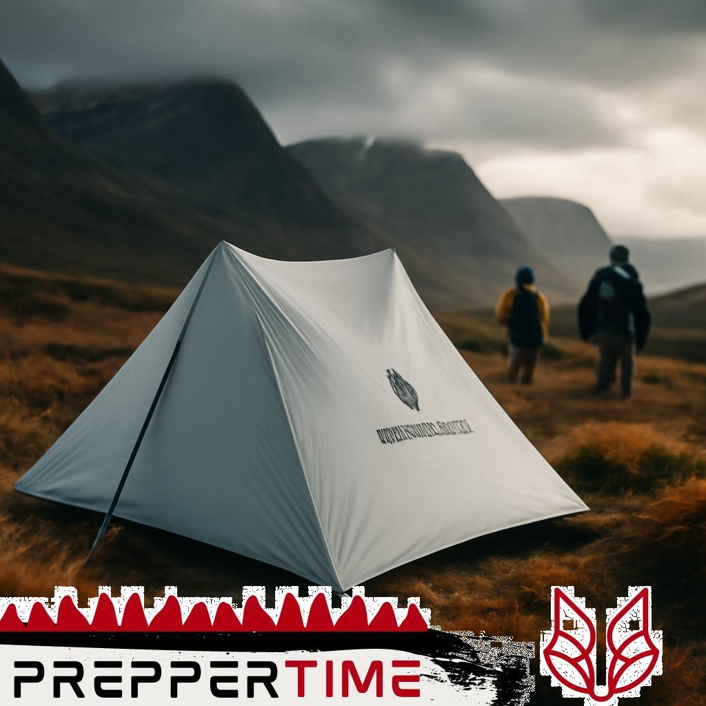 Schwarzes Black Diamond Distance Zelt, aufgebaut in bergiger Landschaft.