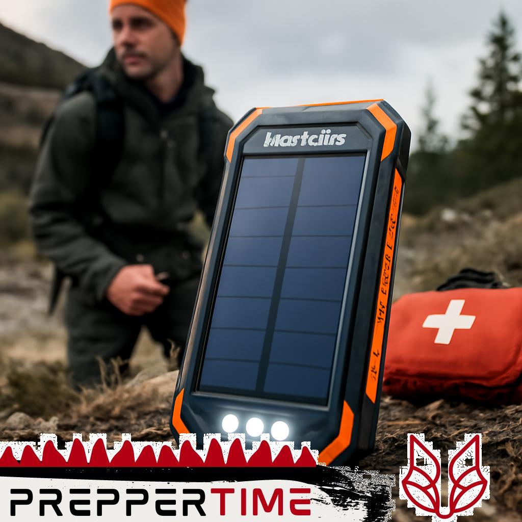 Blavor Solar Power Bank mit Solarpanel und USB-Anschlüssen.