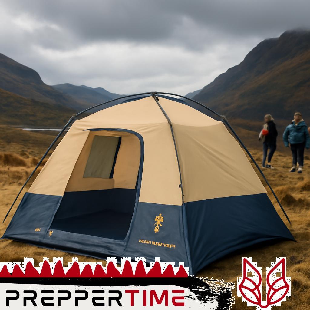 Zelt Browning Camping Big Horn 5P aufgebaut in Waldlichtung.