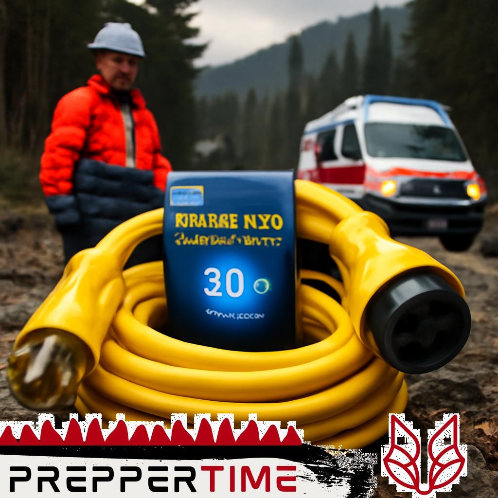 Camco Power Grip Heavy-Duty Generatorverlängerungskabel mit robustem Stecker.